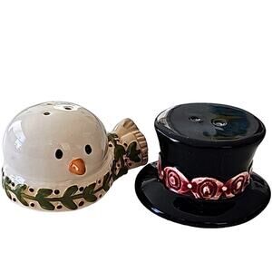 Snowman Head with Scarf and Hat Salt n Pepper Shakers Christmas Winter No Damage